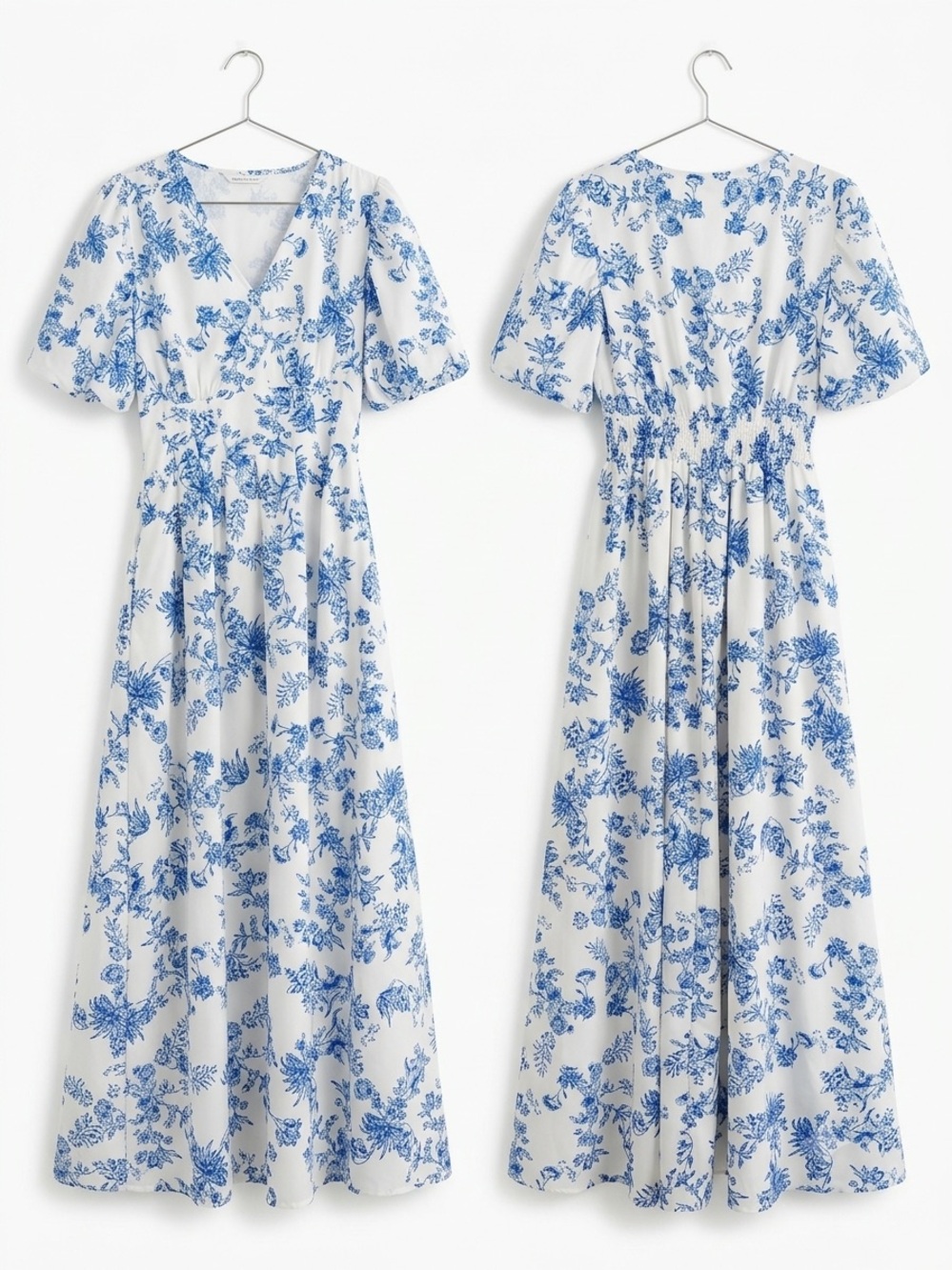 Blue & White Floral Maxi Wrap Dress